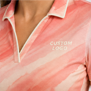 Custom Logo Womens Coral <b>Peach</b> Diagonal Brush Polo <b>Shirt</b> Quick Dry Short Sleeve Sublimation Golf Sportswear - Product Image 6