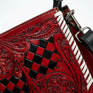 Bolso de Hombro de Mujer 100% Cuero Genuino, Diseño Bohemio con Diamantes Rojos y Flores, Correa Única, Cierre de Cremallera, para Todas las Temporadas - Product Image 3