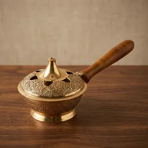 Brûleur d'encens en laiton finition or, porte-encens cylindrique décoratif, support d'arôme pour la maison, la salle de méditation, le bureau et la table - Product Image 6