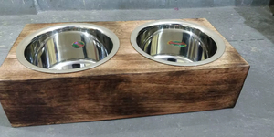 ArtisanVibe Solid Wood <b>Dog</b> Food <b>Bowl</b> <b>Set</b> Stainless Steel Feeding Dish Handmade Raised Pet <b>Bowl</b> for Other Activities - Product Image 4