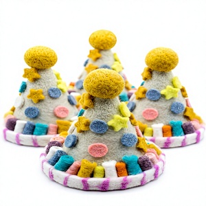 Felt Traditional Christmas Tree Ornament Colorful <b>Stars</b> Pom Poms Wall <b>Hanging</b> Indoor Decor Eco-Friendly Craft - Product Image 1