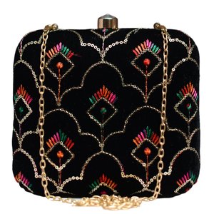 Black Multicolour Sequins Embroidery Clutch Bag Elegant Designer Evening Purse for Women Events - Product Image 1