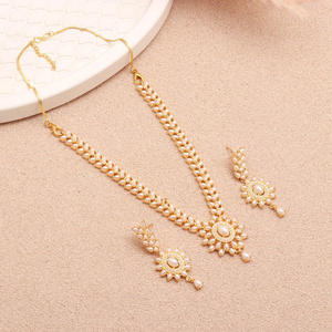Classic Pearl Bridal <b>Necklace</b> Set 22K Gold Plated Brass Timeless Wedding Jewelry Wholesale Price Jewellery - Product Image 3