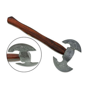 Hache à double tête, outil en acier à motif artisanal traditionnel, avec manche en bois équilibré, pour usage extérieur - Product Image 1