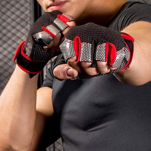 Gants de sport en cuir de haute qualité avec design demi-doigts, paume rembourrée, fermeture réglable au poignet pour la musculation - Product Image 2