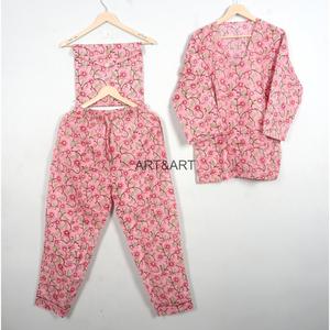 High Quality Summer Autumn 100% Cotton <b>Pajama</b> Set Quick Dry Breathable Lounge Wear Comfortable floral Print Wholesale for Spring - Product Image 4