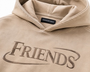 Custom Men's Oversized Hooded Fleece Sweatshirt Solid Color Left Sleeve Logo Casual Autumn Wear - Product Image 2