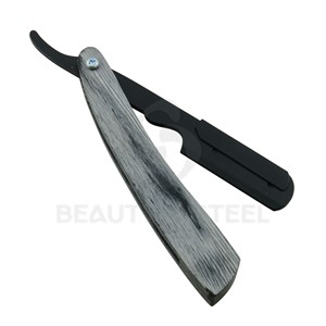 Classic Straight Edge Shavette <b>Razor</b> Matte Black Blade Holder Grey Wood Grain Shaving Tool for Professional Beard Trimming - Product Image 6