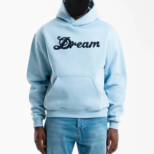 Sudadera con capucha y cremallera Dream Embroidered para hombre, azul claro, informal, de algodón y forro polar, cuello alto, corte regular, con bolsillo frontal con logo. - Product Image 1