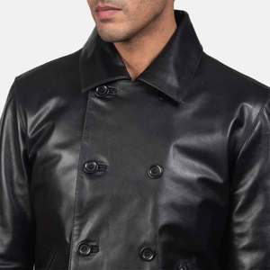 <b>Men's</b> Genuine <b>Leather</b> <b>Jacket</b> Double Breasted Turn-down Collar Slim Fit Moto Biker Style Autumn Wear - Product Image 6