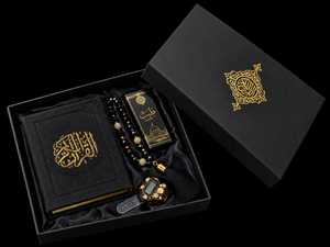 Coran multicolores avec tasbih dans un coffret cadeau, couverture en calligraphie dorée, design arabe, présentation élégante pour le Ramadan - Product Image 2