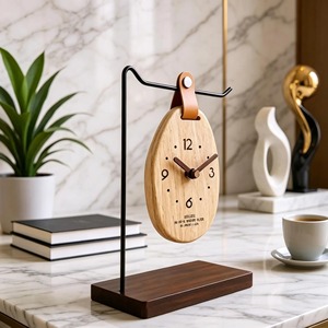 Nouvelle Arrivée Horloge de Bureau Ovale Minimaliste en Bois, Mouvement à Quartz Silencieux, Affichage à Aiguilles, Fonctionnant sur Piles - Product Image 6
