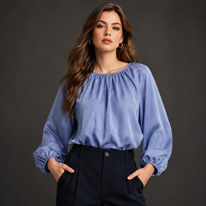 Women's Elegant Casual Streetwear Quick Dry Solid Spring Summer Shirt Vietnam Manufacturing Brand Regular Fit Lantern Sleeve - Product Image 1
