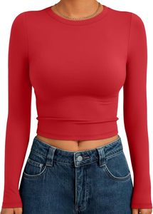 Full Sleeve <b>Crop</b> <b>Top</b> Ladies Casual Sporty Active Wear T Shirt <b>Top</b> Round Neck - Product Image 3