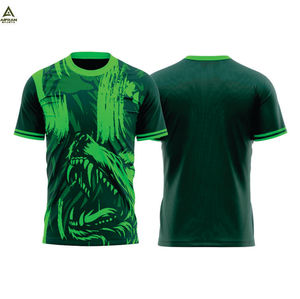 Camiseta de Fútbol Personalizada AIFRAN para Hombre, Diseño Lobo Verde, Sublimada, Manga Corta, Cuello Redondo, Poliéster, con Patrón de Bandera - Product Image 3