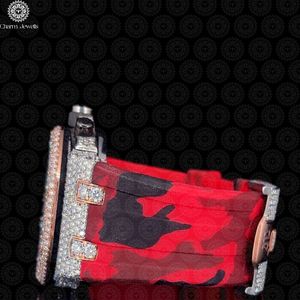 Charm Jewels Luxury Diamond Watch Stainless Steel Rectangle Case Analog Quartz Movement <b>Red</b> Leather Band Unisex Fashion - Product Image 3