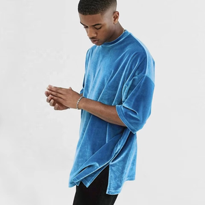Charlo Garments Wholesale Custom Logo Streetwear Heavyweight T Shirt Manufacturer Velvet Velour Oversized T Shirt for Men - Product Image 4