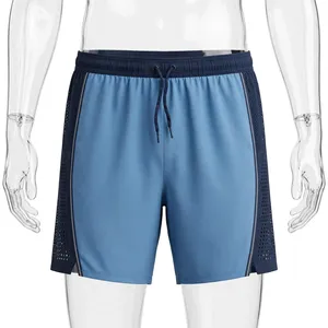 Shorts Bermuda Sport Décontractés pour Homme en Tissu Peigné Bleu Uni, Taille Élastique, Coupe Mi-Haute, avec Bande Latérale Respirante - Product Image 1