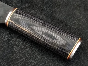 Cuchillo de carnicero hecho a mano de acero de Damasco, espiga completa, mango de madera negra y gris, funda de cuero genuino, estilo vintage - Product Image 2