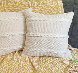 ปลอกหมอนอิงผ้าฝ้ายเนื้อสัมผัสแบบทอ ขนาด 18x18 นิ้ว สีงาช้าง ทำมือ ตกแต่งบ้านสไตล์โบโฮ ฟาร์มเฮาส์ - Product Image 2