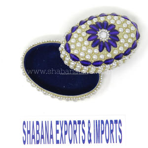 Boîte à pilules en aluminium avec perles bleues et blanches et boîte à bijoux en velours pour accessoires de rangement de mariage et de chambre à coucher - Product Image 1