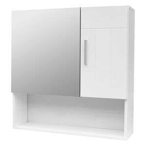 Mobile Bagno con Un'Anta a Specchio e Un'Altra in Legno, Bianco RT in MDF con Vernice Spray - Product Image 3