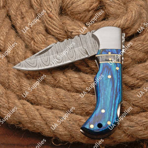 Couteau pliant haut de gamme en acier Damas avec talon en acier et manche ergonomique en bois exotique – Idéal pour la chasse, le camping, la pêche et l'usage quotidien (EDC) – Vente en gros - Product Image 4