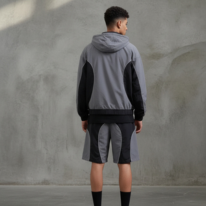 Men's Casual Printed Knitted Breathable Summer Windbreaker 100% Cotton Tracksuit <b>Zip</b>-<b>Up</b> Jacket and Shorts Set - Product Image 2