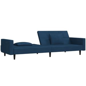 Divano letto a 2 posti in velluto blu con due cuscini - Product Image 6