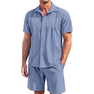 Ensemble chemise et short décontractés pour homme, imprimés, été, vacances, style hawaïen, chemises unies pour homme - Product Image 4