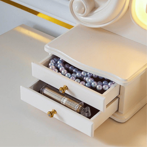 Elegante y Clásico Tocador de Caoba Sólida con Espejo y Detalles en Blanco y Dorado, Set de Vanidad para Hotel, Villa o Dormitorio - Product Image 4