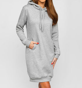 <b>Women's</b> Custom 100% Cotton <b>Fleece</b> Breathable Oversized <b>Longline</b> Hoodie Sweatshirt Dress Solid Color Casual Regular Sleeve Winter - Product Image 5