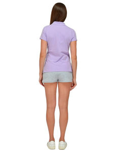 Polo pour femme en coton piqué, couleur unie lavande, manches courtes, coupe classique, tissu tricoté, ODM OEM - Product Image 2