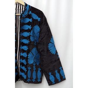 Manteau pull-over d'automne pour femme en velours écologique brodé de fleurs, broderie à la main, manches longues, séchage rapide, coton matelassé - Product Image 4