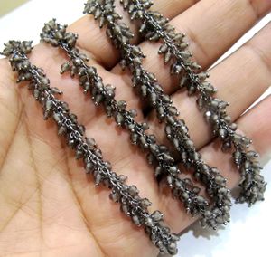 Natural Smoky Quartz 2.5mm RondelleCluster <b>Rosary</b> Chain Dangling Wire Wrapped Grape Chain - Product Image 3