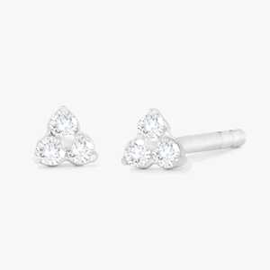 3 Stone Cluster Stud Earring 14k Solid Gold Wholesale Push Back Everyday Wear Trilogy Round Lab Grown Diamond Classic Mini Studs - Product Image 3