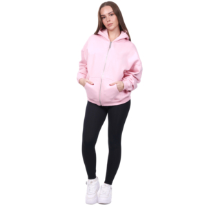 Sweat à capuche zippé surdimensionné personnalisé pour femme en molleton de coton uni, finition délavée, ornements en strass, manches longues - Product Image 5