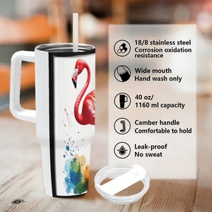 Stainless Steel Tumbler 40oz <b>Insulated</b> Travel Mug With Flamingo Design For Outdoor Use - Product Image 5