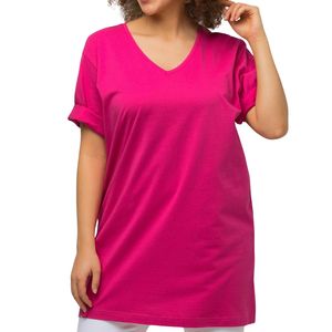 เสื้อยืดคอวีทรงหลวมสำหรับผู้หญิงไซส์ใหญ่ สีพื้น ระบายอากาศได้ดี เหมาะสำหรับใส่ลำลองในฤดูร้อน รับผลิตเสื้อผ้าแบบ OEM ODM - Product Image 3