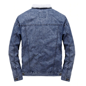 Men's <b>Denim</b> Jacket With Fleece Lining Solid Color Casual Winter <b>Coat</b> Regular Fit Button Fly Washable Cotton Polyester Blend - Product Image 6