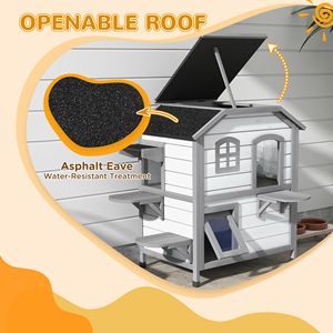 Casetta per Gatti da Esterno a 2 Piani Bianca con Porta di Fuga, 4 Piattaforme, Tetto in Asfalto, Rifugio per Animali Domestici, Cuccia per Gattini in Legno di Abete - Product Image 4