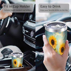 Gobelet isotherme en acier inoxydable 20 oz à double paroi avec motif tournesol, tasse de voyage - Product Image 4