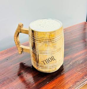 Chope à bière artisanale en bois en forme de baril, classique, en bois massif naturel - Product Image 6