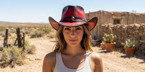Premium Quality Custom Red Black Leather Cowboy <b>Hat</b> Skull <b>Band</b> Western Gothic Biker Outback <b>Hat</b> - Product Image 6