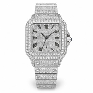 Montre de luxe rectangulaire avec diamants, bracelet en acier inoxydable, analogique à quartz, unisexe - Product Image 1
