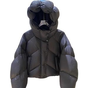 Doudoune d'hiver pour femmes avec capuche courte épaissie coupe ample bouffante doublure en nylon respirant techniques imprimées - Product Image 1