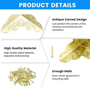 Protezioni Angolari Decorative in Metallo Dorato Anticato 2,5x2,5 cm, Confezione da 12, per Mobili, Scatole e Gioielli - Product Image 3