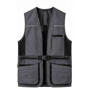 Gilet de chasse respirant en polyester pour homme, couleur unie, sans manches, ceinture ajustable, plusieurs poches, vêtements d'extérieur pour le printemps - Product Image 1