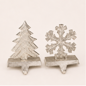 Premium Silver Metal Christmas <b>Stocking</b> <b>Holders</b> For Mantel Weighted Decorative Fireplace Hangers Set Of 2 Christmas Tree Design - Product Image 3