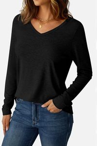 Camiseta de manga larga con cuello en V para mujer, para uso diario, con estilo informal y moderno. - Product Image 4